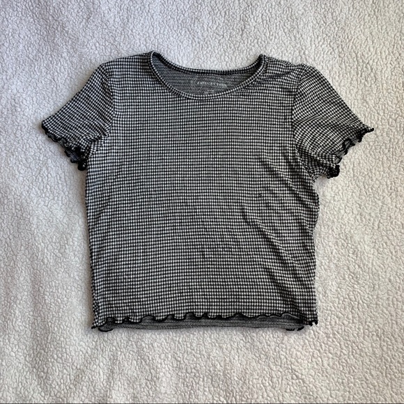 American Eagle Outfitters Tops - NWT AEO Lettuce Hem Gingham Crop Tee